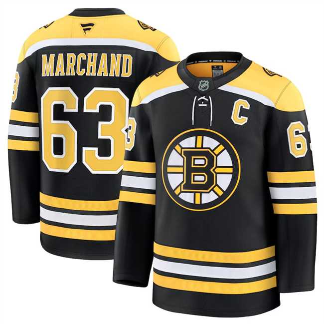 Mens Boston Bruins #63 Brad Marchand Black 2024-25 Home Stitched Hockey Jersey Dzhi